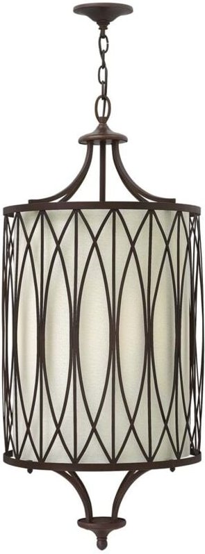 Pendelleuchte Deckenlampe Hängeleuchte Stahl Leinen Bronze D 40,6 cm 4 Flammig