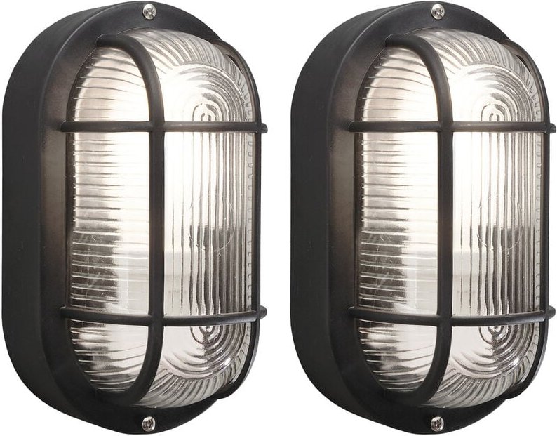 Konstsmide - 2er-Set Kellerleuchten elmas schwarz, Schutzgitter, Wand-/Deckenmontage