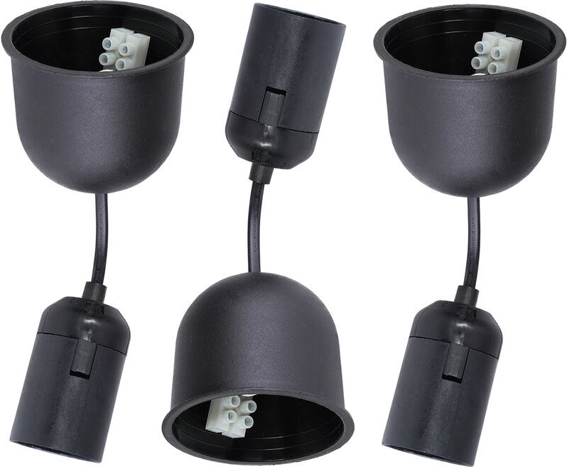 3x E27 Renovier-Fassung mit Baldachin Schwarz