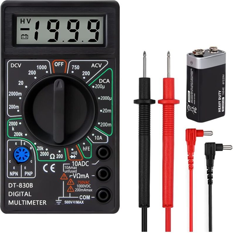 Jusch - Professionelles Digitalmultimeter, Polymeter zur Durchgangsmessung, Voltmeter, Amperemeter, Ohmmeter, Gleichspan...