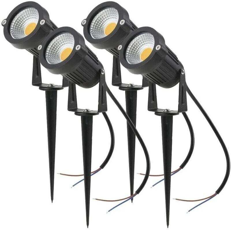 4er Set 5W COB LED Strahler, verstellbar 220V, mit Erdspieß, Außenbeleuchtung, Garten, Terrasse (weiß)