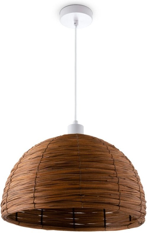 Pendelleuchte Esstischlampe Esszimmer Korb Optik 1,5m Textilkabel Rustikal Boho Pendelleuchte - Weiß, Braun (Ø36 cm) - P...