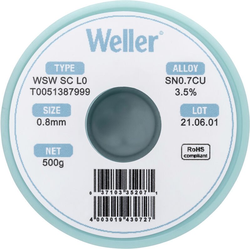 Weller - wsw sc L0 Lötzinn, bleifrei Spule Sn0,7Cu 500 g 0.8 mm