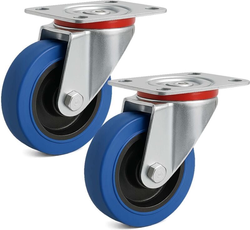 Wiltec - Lenkrollen Set 2x Transportrolle ungebremst Ø100mm bis 160kg pro Rad mit Kunststoffrad und Anbauplatte, leiser ...