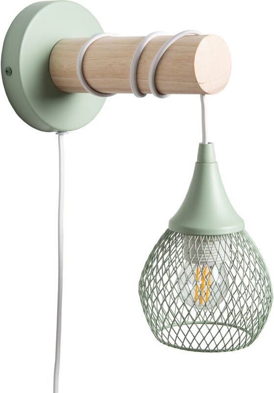 Wandleuchte aus Holz und Metall Monah Seladongrün