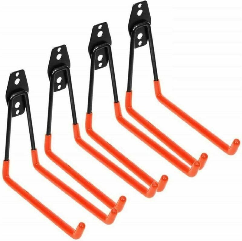 Aiperq - 4er-Pack Doppel-Garagenhaken, Werkzeughalterhaken, Haken mit Schrauben, Orange