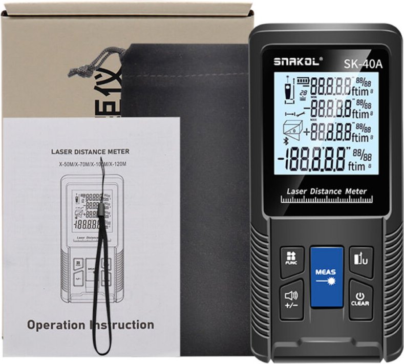 Telemetro digitale intelligente con misurazione continua di area e singola di volume, formula pitagorica, funzioni regol...