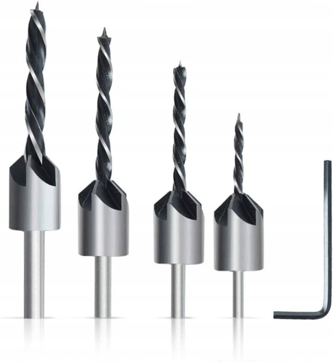 Satz Bohrer mit Senker 4-tlg. 3–6 mm + Schraubenschlüssel