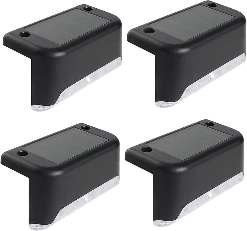 BEBUSINGOTO 4er-Pack Solar-Deckleuchten, LED-Solar-Stufenleuchten, wasserdichte Zaunleuchten für Außentreppen, Zäune, sc...