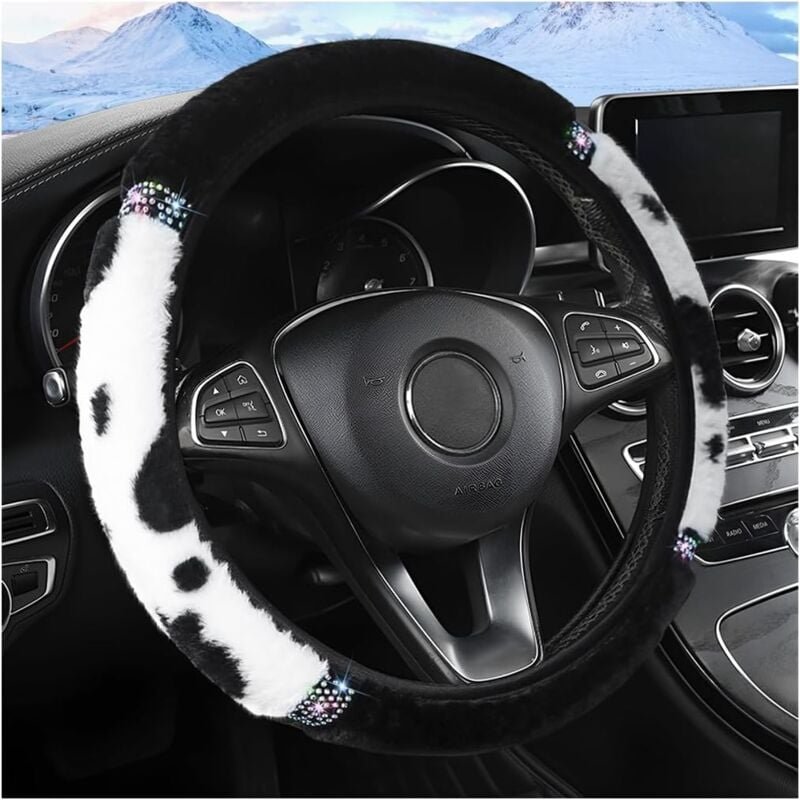 Thumbnail - Jusch - Auto-Lenkradbezug, Kristall-Lenkradbezug, Plüsch-Lenkradbezug-Set (schwarz/weiß)