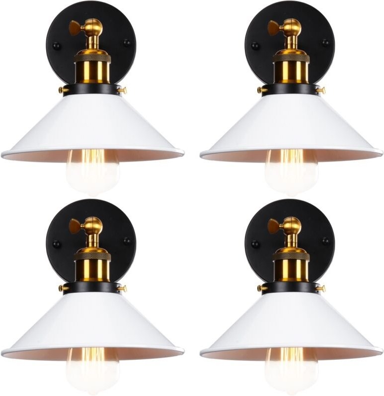 4 Stücke Industrielle Vintage Wandleuchte Edison-Stil Wandlampe Metall Deckenleuchte mit 180° Drehung Weiß Ø26cm