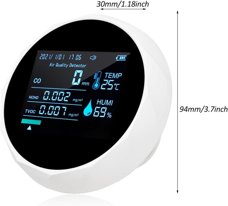 2CO16TB 6 in 1 Multifunktionaler Luftqualitätsmonitor, tragbarer Formaldehyd -Detektor -Profi -Tester für Innenräume - D...