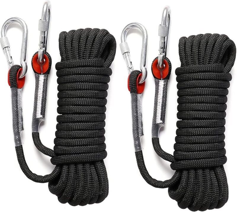 Stück Kletterseil 10 m, 10 mm statisches Kletterseil mit Karabinern, Fluchtseil, Rettungsseil, maximale Belastung – 12 k...