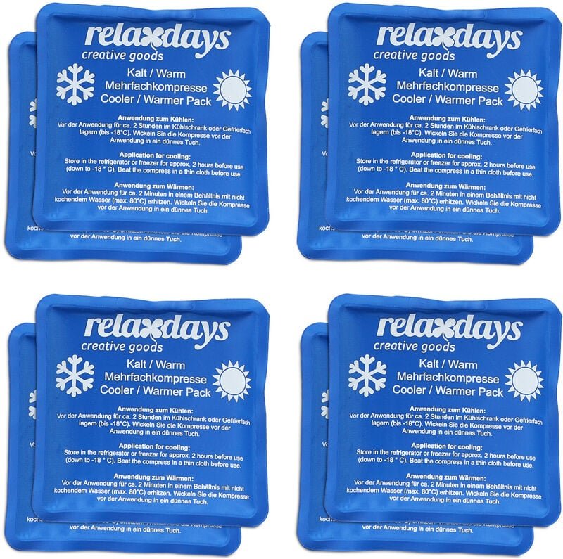 Relaxdays - Kühlpads, 8er Set, Kalt-Warm-Kompressen, 11 x 11 cm, Erste Hilfe, wiederverwendbare Gelkühlkompressen, blau