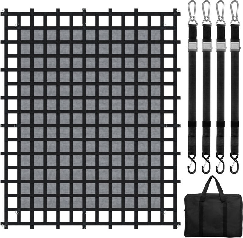 Ladungsnetz, 120 x 105 Zoll, strapazierfähig für LKW-Ladeflächen, 4 verstellbare Gurte, Karabiner und S-Haken, verschlei...