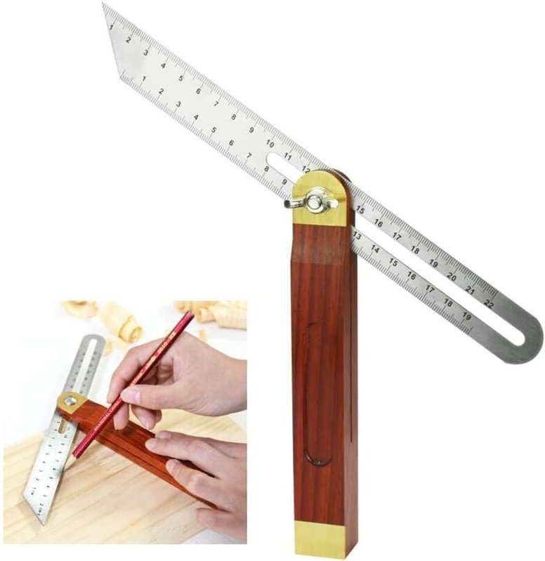 Schiebe-Holzwinkel, T-Winkel, verstellbarer Winkelmesser mit Hartholzgriff, Edelstahlklinge, 9-Zoll-Zimmermannswinkel, W...