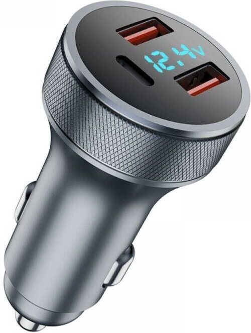 72 w USB-Autoladegerät, Schnellladeadapter aus Metall, Dual-USB, USB-Autoladegerät mit LED-Voltmeter