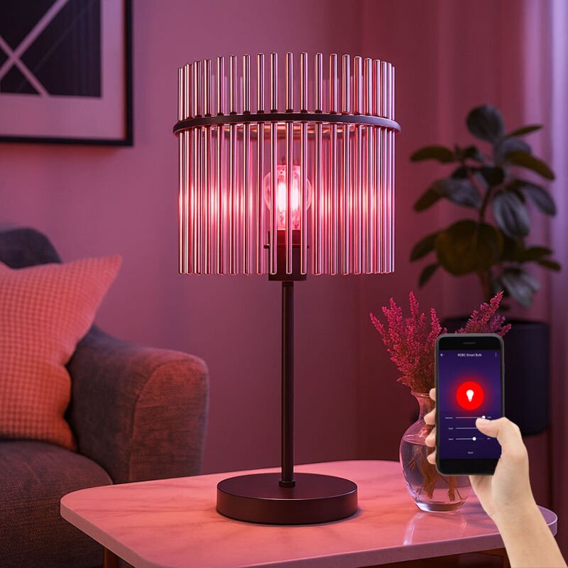 Smart LED Tischleuchte Glasstäbe rauch klar Beistelllampe schwarz Schlafzimmerlampe Farbwechsel, App Sprachsteuerung, 8,...