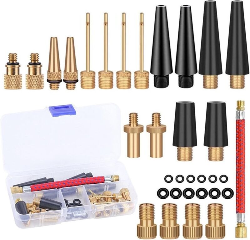 33-teiliges Fahrradpumpendüsen-Set, Fahrradpumpenadapter mit Aufbewahrungsbox, DV SV AV Fahrradpumpenadapter mit Aufblas...