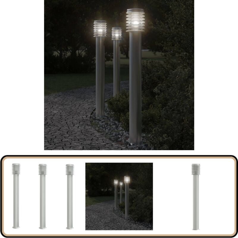 Wegeleuchten 3 Stk. Silbern 110 cm Edelstahl - Outdoor-Beleuchtung - Gartenlampe - Edelstahl Lampe - led Lampen - Terras...