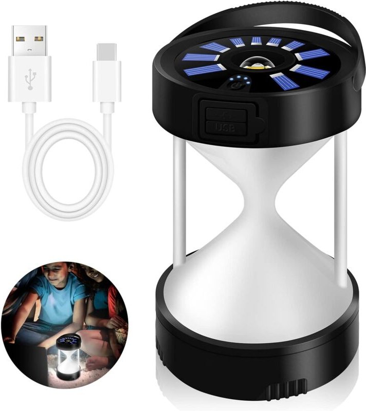 Usb-c wiederaufladbare LED-Solar-Campingleuchte mit Batterieanzeige – magnetische Bodenhalterung für Outdoor-Wandern, SO...
