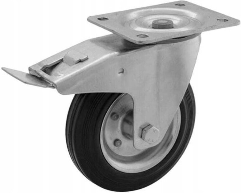 Lenkrollensatz, Stahl-Gummi-Lenkrolle mit Feststeller, 80 mm