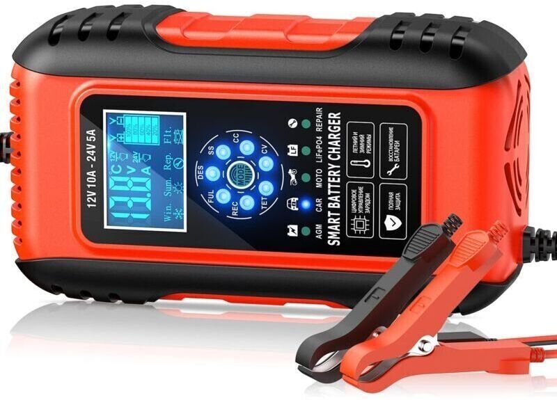 Caricabatterie intelligente 10A 12V/5A 24V, mantenitore di carica e funzione di riparazione automatica, portatile con di...