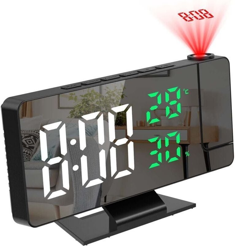 Deckenprojektor-Wecker, Projektionswecker, 180°-Projektor-Digitaluhr, 7,8-Zoll-Spiegelbildschirm, 4 einstellbare Helligk...