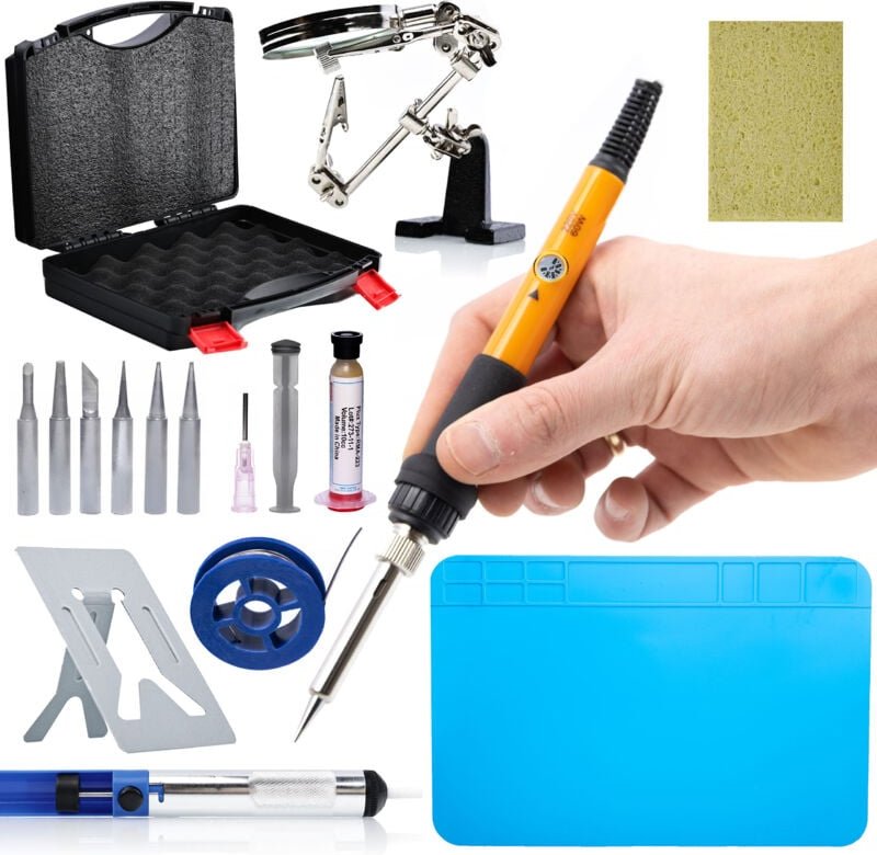 Rosfix OP60W – Präzisions-Lötkolben 60W, 200-450°C, mit Potentiometer, EU-Stecker Professioneller Einsatz Lötkolben Set ...