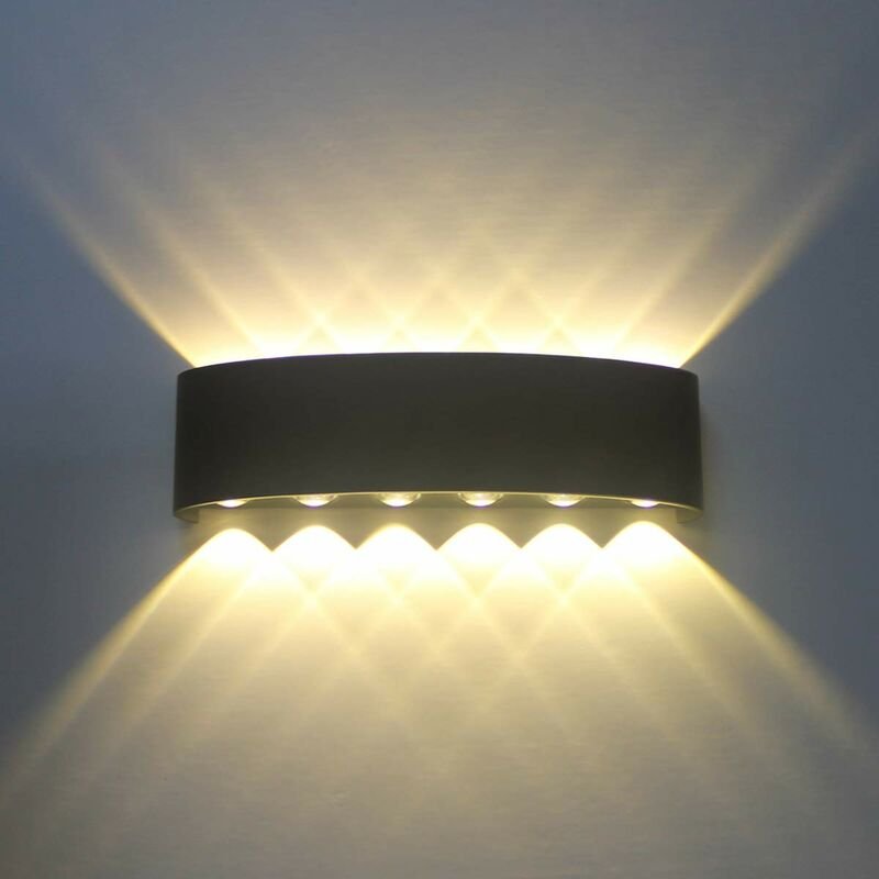 Wandleuchte led Außen Innen, 12W Modern Aluminium Wandlampe Up Down IP65 für Wohnzimmer Schlafzimmer Treppe (Schwarz/War...