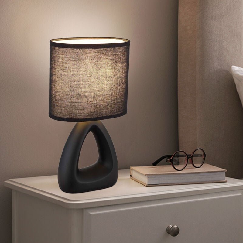 Globo Lighting - Tischleuchte Keramik schwarz Nachttischleuchte Textilschirm Schlafzimmerlampe schwarz, E14 Fassung, LxB...