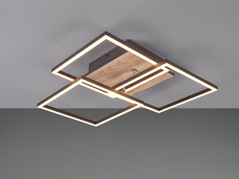 Reality Leuchten - led Deckenleuchte mobile Holzdekor dimmbar & Lichtfarbe einstellbar, Breite 42cm
