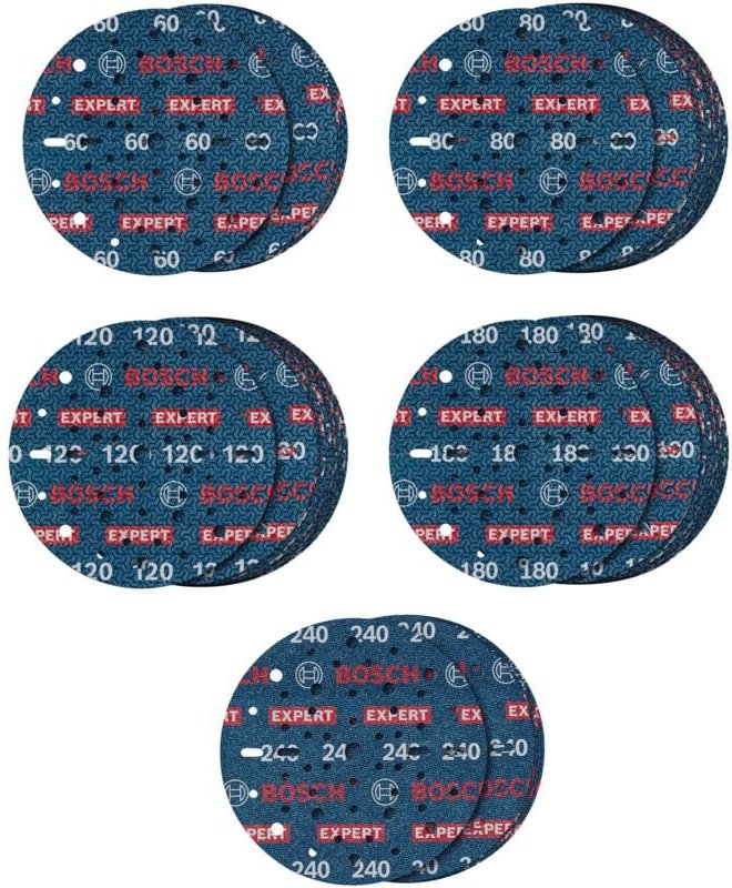 Bosch EXPERT O780 Folienschleifscheiben-Set, 150 mm, G60 (5x) G80 (15x) G120 (15x) G180 (15x) G240 (5x), 55-tlg.