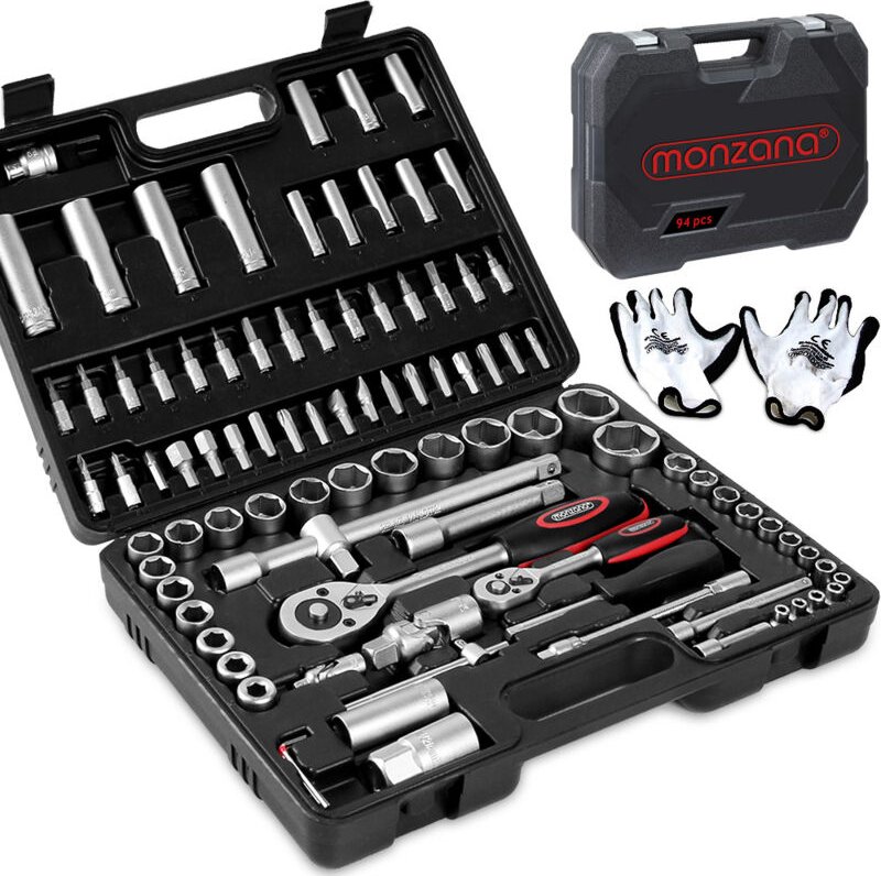 Steckschlüsselsatz 94/222 tlg. CV-Stahl 1/4' + 3/8' + 1/2' Koffer Nusskasten Knarrenkasten Ratschenkasten 94 teiliges We...