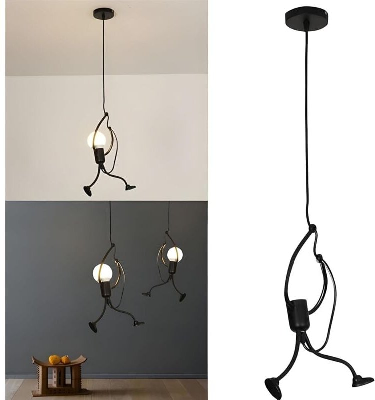 Tonchean - Pendelleuchte in Menschenform aus schwarzem Metall für Wohnzimmer/Schlafzimmer, E27-Fassung (1 Stück)