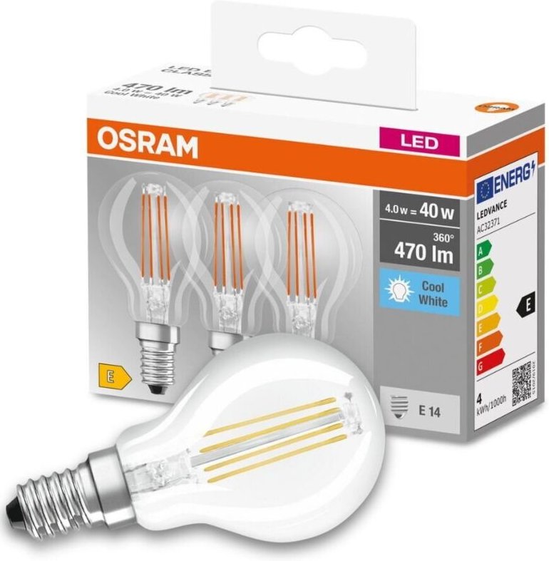 OSRAM LED-Lampe BASE CLASSIC P, E14, EEK: E, 4 W, 470 lm, 4000 K, 3 Stück