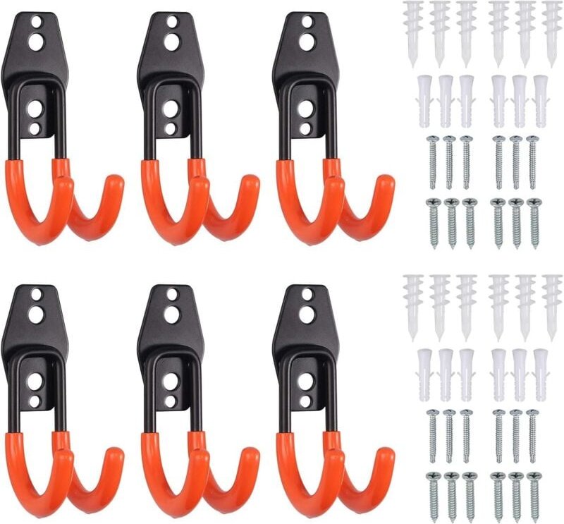 6 Stück Garagen-Aufbewahrungshaken aus Stahl, Mehrzweck-Doppelhaken für die Garagenaufbewahrung, rutschfeste Werkzeughak...