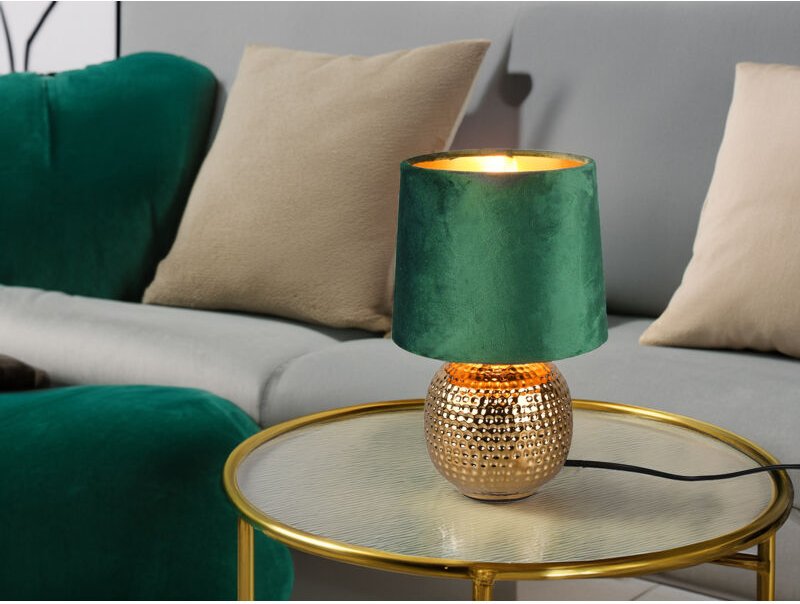 Thumbnail - Tischleuchte SOPHIA Grün/Gold Keramikfuß Samtschirm, Höhe 26cm