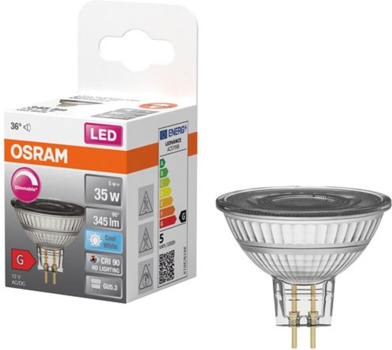 Spot Mr16 LED 36 Glas Variabel 4,9W Gu5.3 350lm Kalt - Ledvance GP