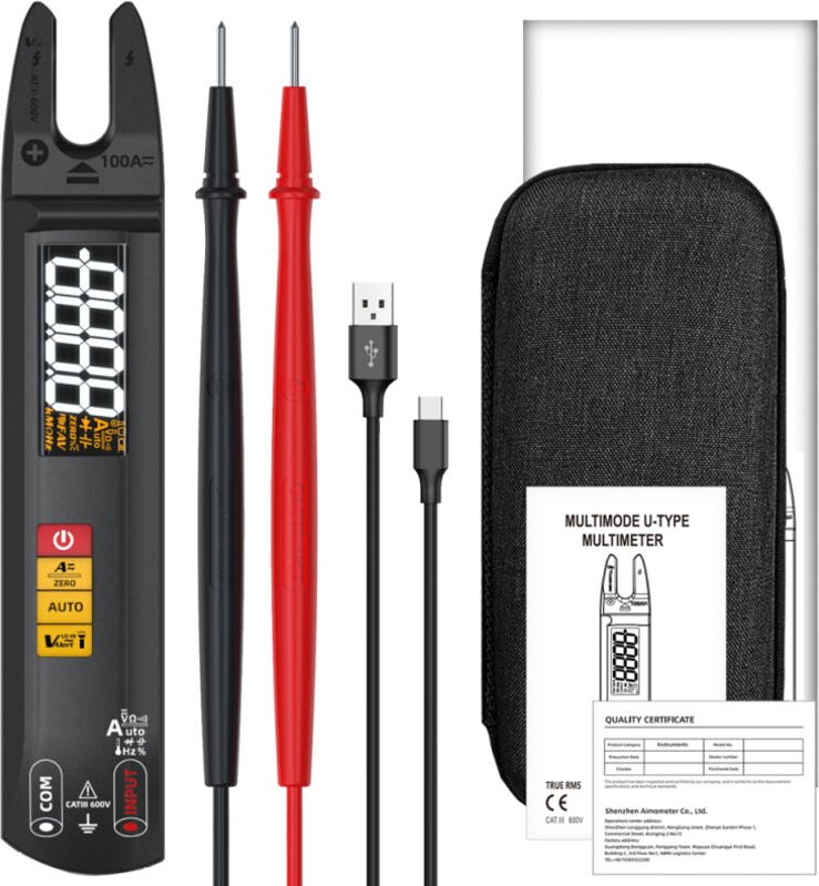 Multimetro digitale portatile 3 in 1, pinza amperometrica, penna per test elettrici con schermo LCD a colori, 6000 conte...