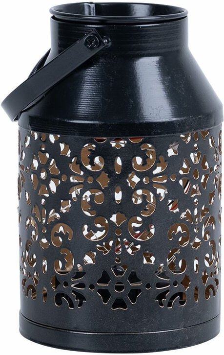 Solarlampen für Außen Balkon Deko Muster Gartendeko Metall Solarlaterne hängend Pflanzgefäß, schwarz, led, DxH 10x16 cm