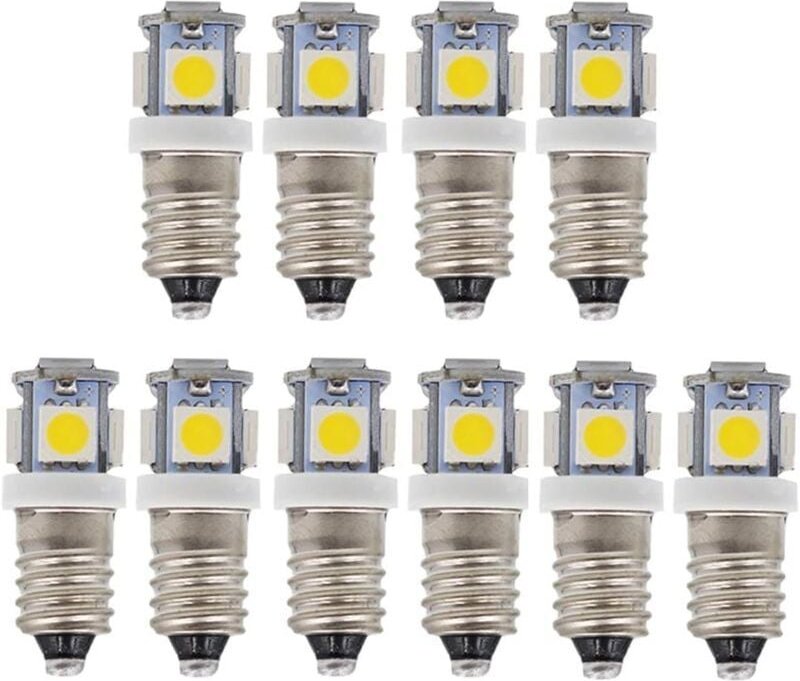 10 Stück E10 6V kaltweiße LED-Lampen 5SMD 0,5W 50LM Lampe (kaltweiß) - Ymyny