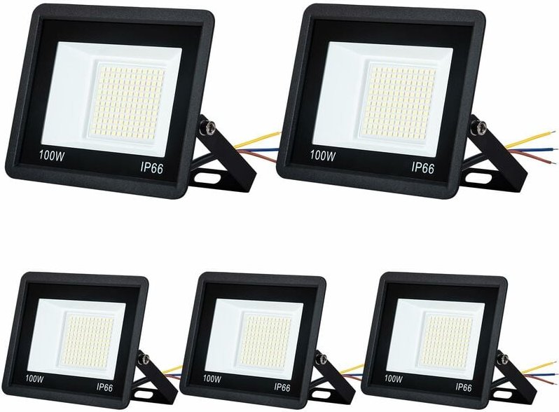 5x100W LED Baustrahler Außen Superhelle 230V LED Scheinwerfer aus Aluminium Außenlampe Wandstrahler Fluter, Kaltweiß NAI...