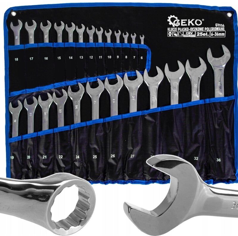 Geko 25-teiliges Satz Maulschlüssel Chro-mov Stahl