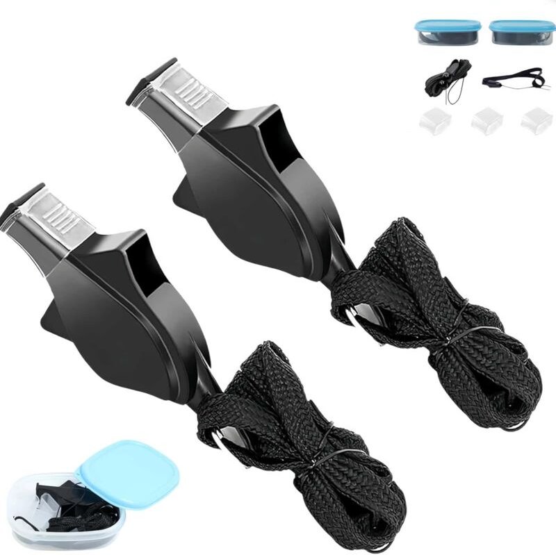 Schiedsrichterpfeife, 2 Stück Pfeife aus lebensmittelechtem Kunststoff, Hochfrequenz-Delfinpfeife mit Handgelenkseil-Mun...