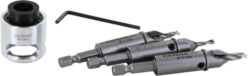 Famag HM-Bohrer-Senker-Satz 4-tlg. 3, 4, 5 mm, mit Tiefenanschlag für Terrassenbau, 5-tlg.