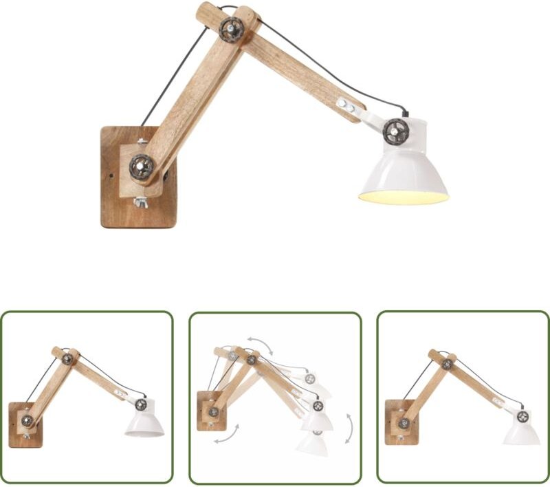 The Living Store Wandleuchte Industrie-Stil Weiß Rund E27 - Industrielle Wandleuchte - Vintage Stil - Wandlampentyp - Wo...