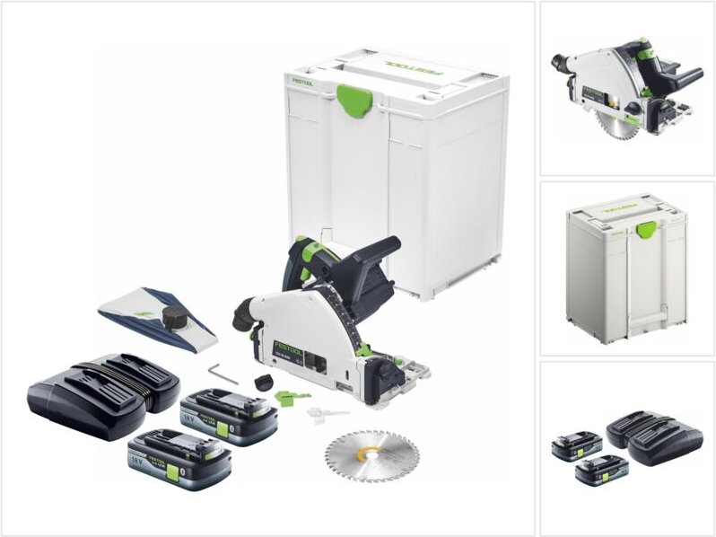 Festool TSC 55 KEB-Basic Akku Tauchsäge 18 V / 36 V ( 2x 18 V ) 160 mm Brushless + 2x Akku 4,0 Ah + Doppelladegerät + Sy...