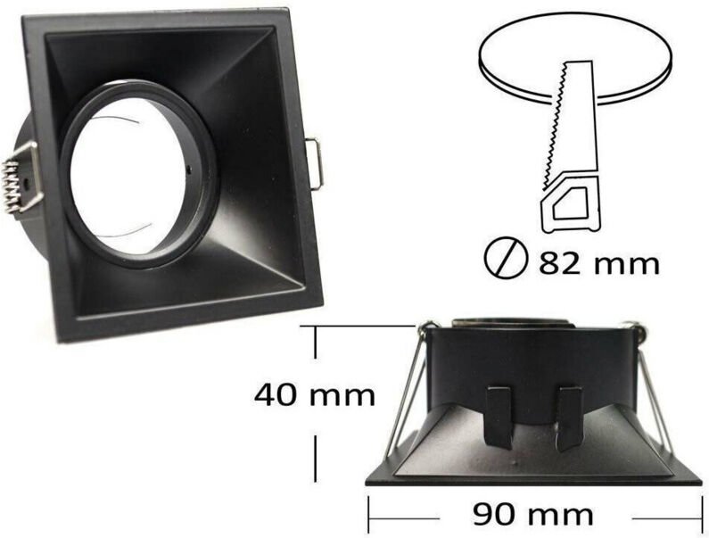Trade Shop - Einbaustrahlerhalter verstellbar Strahlerhalterung quadratisch GU10 Loch 82 mm P14 - Schwarz