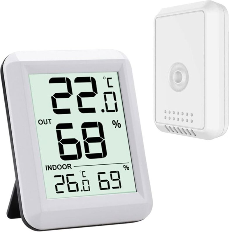 Innen- und Außenthermometer – Digitales Hygrometer-Thermometer mit großem LCD-Bildschirm – angeschlossenes Thermometer m...